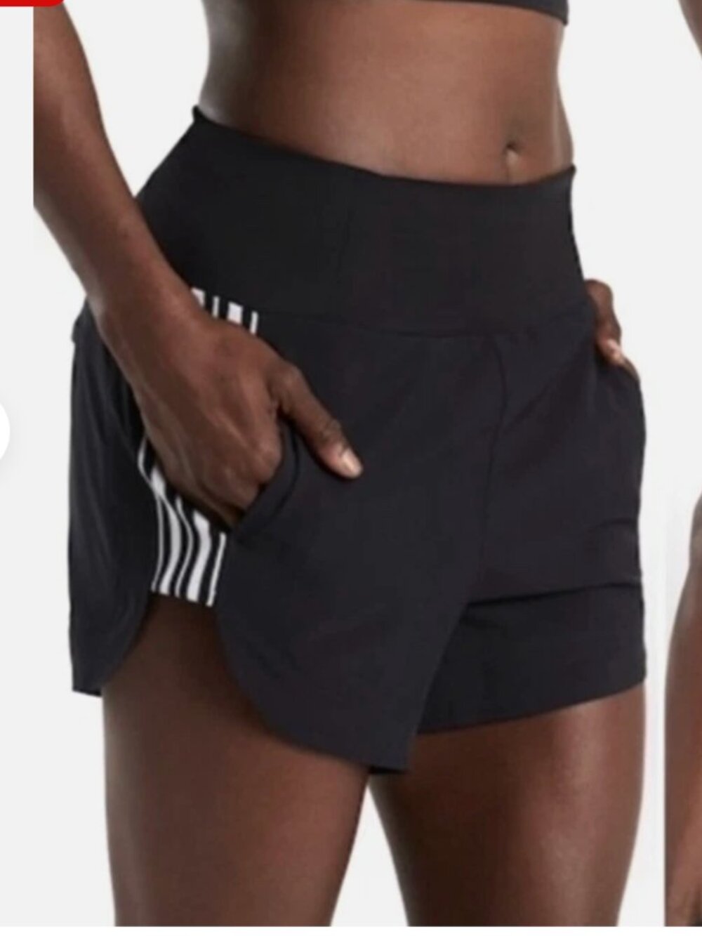 Athleta Ascender Black Athletic Shorts White Stripe Side Panels 6 athletic
